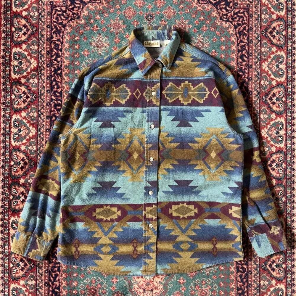 Vintage Cabela's Women's Southwestern Aztec Pattern Flannel Button Down Shirt